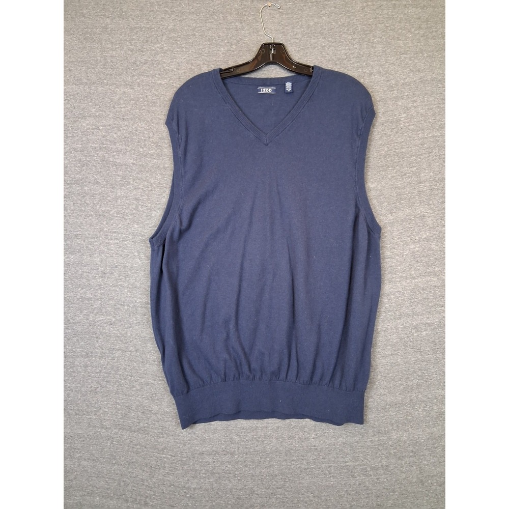 Izod Mens Sweater XL Blue Knit Vest V Neck Dark Academia Coastal Preppy Dad